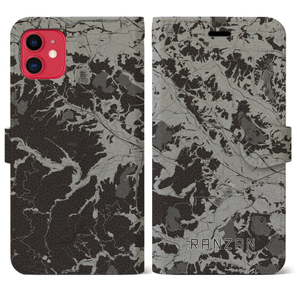 【嵐山（埼玉県）】地図柄iPhoneケース（手帳タイプ）モノトーン・iPhone 11 用