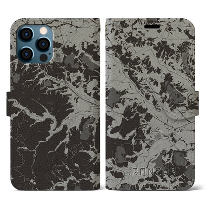 【嵐山（埼玉県）】地図柄iPhoneケース（手帳タイプ）モノトーン・iPhone 12 / 12 Pro 用