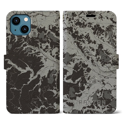 【嵐山（埼玉県）】地図柄iPhoneケース（手帳タイプ）モノトーン・iPhone 13 用