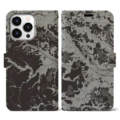 【嵐山（埼玉県）】地図柄iPhoneケース（手帳タイプ）モノトーン・iPhone 13 Pro 用