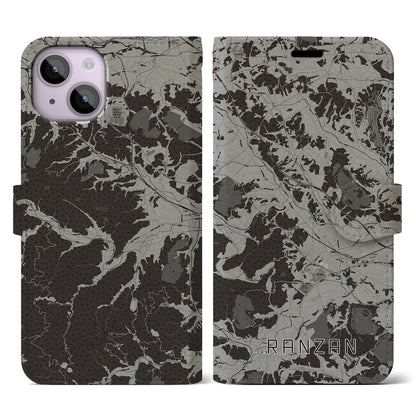 【嵐山（埼玉県）】地図柄iPhoneケース（手帳タイプ）モノトーン・iPhone 14 用