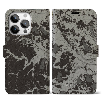 【嵐山（埼玉県）】地図柄iPhoneケース（手帳タイプ）モノトーン・iPhone 14 Pro 用