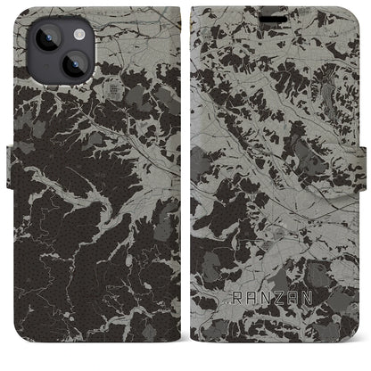 【嵐山（埼玉県）】地図柄iPhoneケース（手帳タイプ）モノトーン・iPhone 14 Plus 用