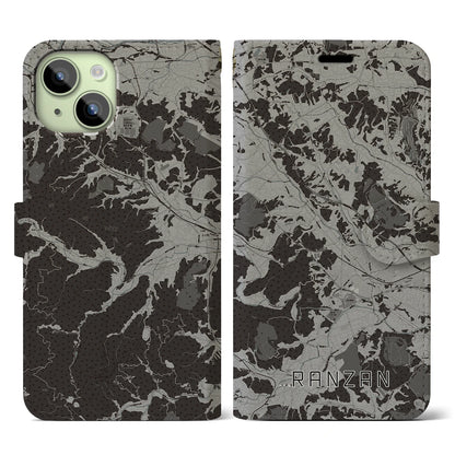 【嵐山（埼玉県）】地図柄iPhoneケース（手帳タイプ）モノトーン・iPhone 15 用