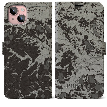 【嵐山（埼玉県）】地図柄iPhoneケース（手帳タイプ）モノトーン・iPhone 15 Plus 用