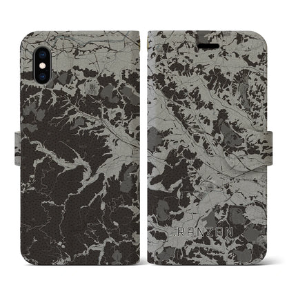 【嵐山（埼玉県）】地図柄iPhoneケース（手帳タイプ）モノトーン・iPhone XS / X 用