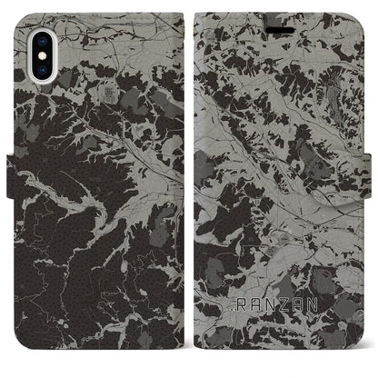 【嵐山（埼玉県）】地図柄iPhoneケース（手帳タイプ）モノトーン・iPhone XS Max 用