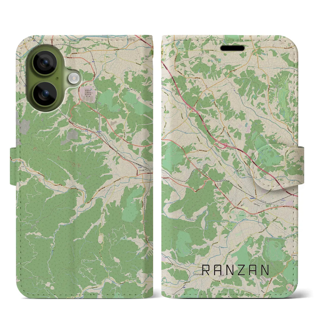 【嵐山(埼玉県)】地図柄iPhoneケース(手帳タイプ)モノトーン・iPhone 17 Pro Max 用