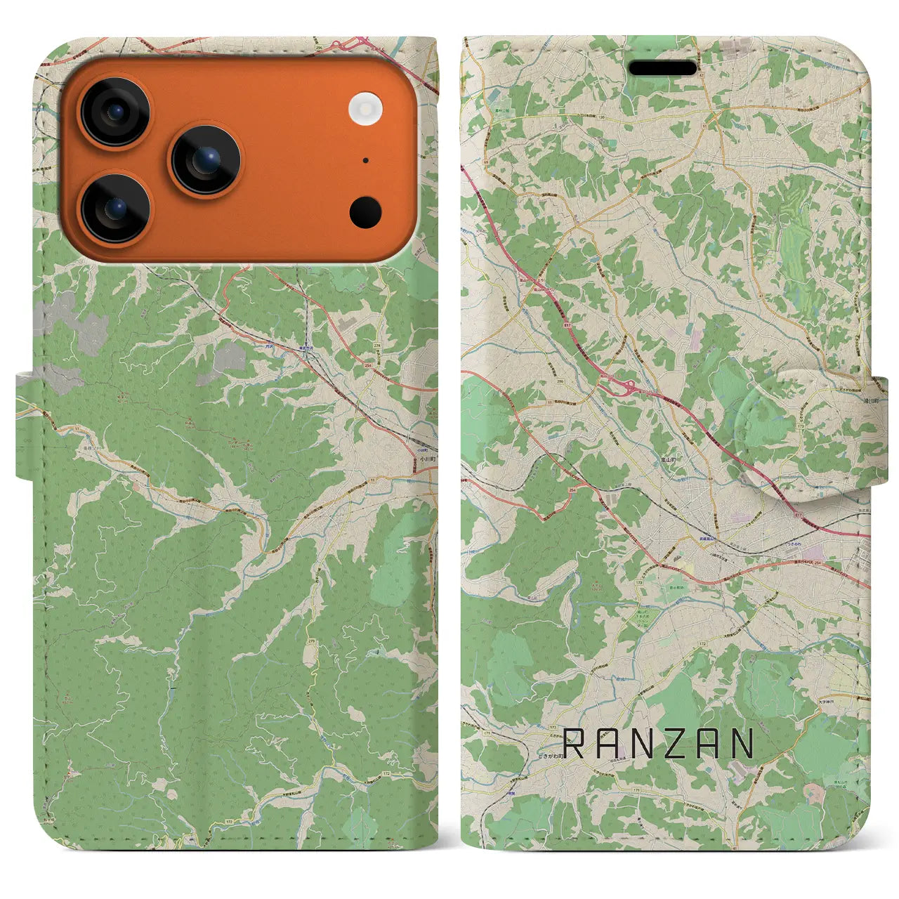 【嵐山（埼玉県）】地図柄iPhoneケース（手帳タイプ）