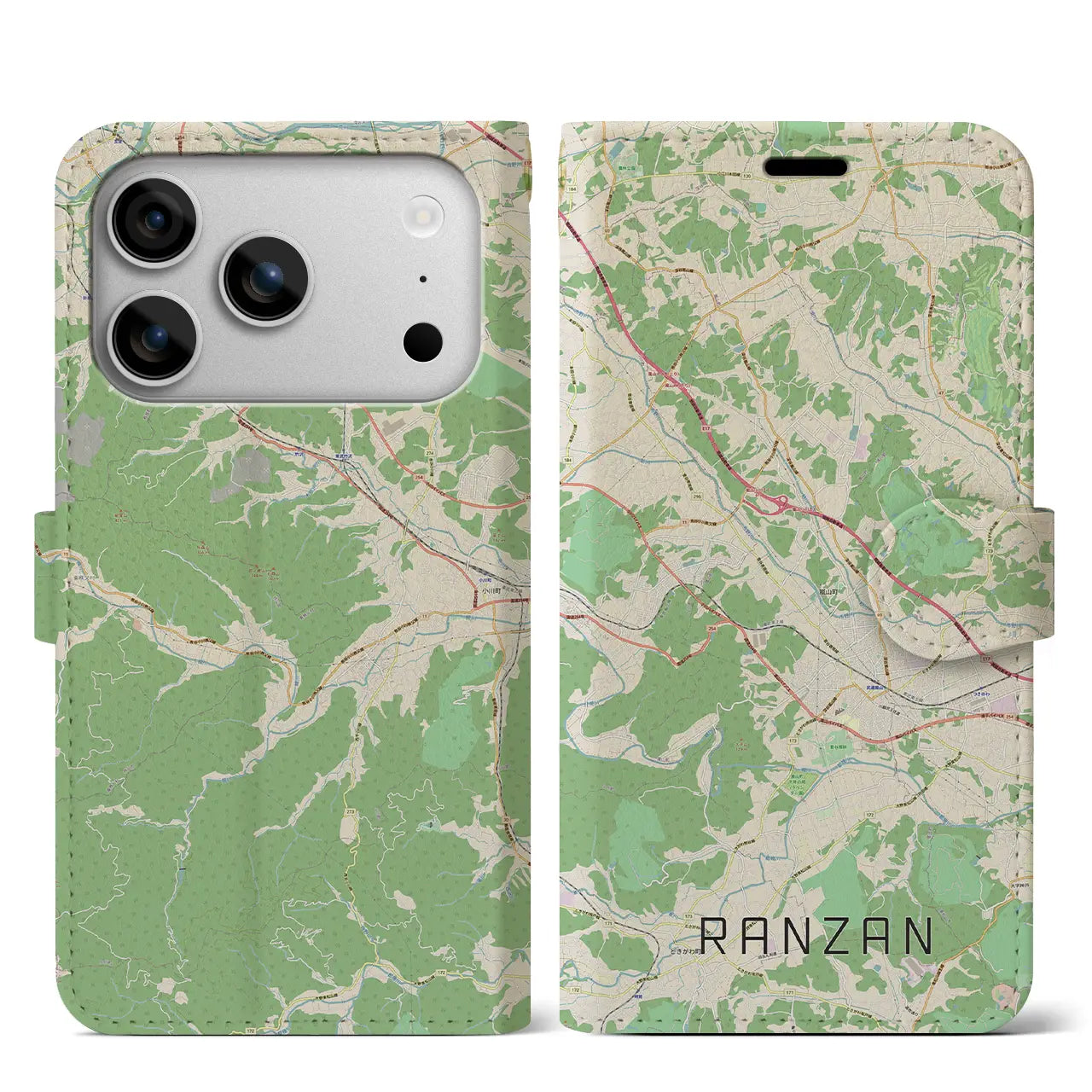 【嵐山（埼玉県）】地図柄iPhoneケース（手帳タイプ）