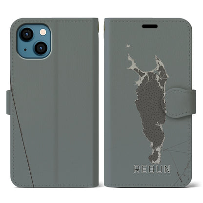 【礼文（北海道）】地図柄iPhoneケース（手帳タイプ）モノトーン・iPhone 13 用