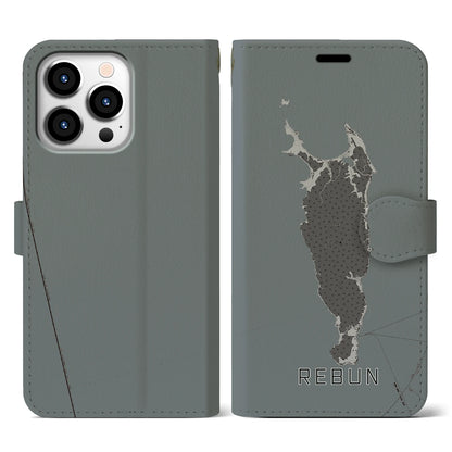 【礼文（北海道）】地図柄iPhoneケース（手帳タイプ）モノトーン・iPhone 13 Pro 用