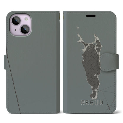 【礼文（北海道）】地図柄iPhoneケース（手帳タイプ）モノトーン・iPhone 14 用