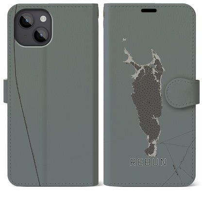 【礼文（北海道）】地図柄iPhoneケース（手帳タイプ）モノトーン・iPhone 14 Plus 用