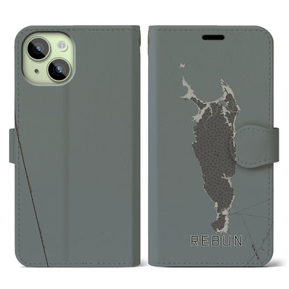 【礼文（北海道）】地図柄iPhoneケース（手帳タイプ）モノトーン・iPhone 15 用