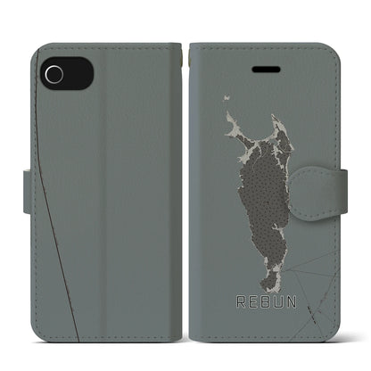 【礼文（北海道）】地図柄iPhoneケース（手帳タイプ）モノトーン・iPhone SE（第3 / 第2世代） / 8 / 7 / 6s / 6 用