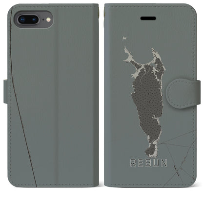 【礼文（北海道）】地図柄iPhoneケース（手帳タイプ）モノトーン・iPhone 8Plus /7Plus / 6sPlus / 6Plus 用