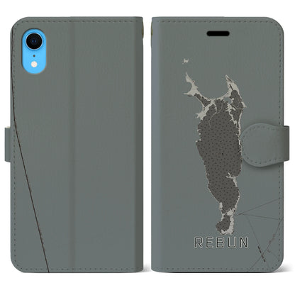 【礼文（北海道）】地図柄iPhoneケース（手帳タイプ）モノトーン・iPhone XR 用