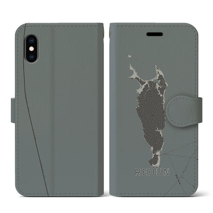 【礼文（北海道）】地図柄iPhoneケース（手帳タイプ）モノトーン・iPhone XS / X 用