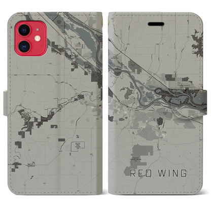 【レッドウイング（アメリカ）】地図柄iPhoneケース（手帳タイプ）モノトーン・iPhone 11 用