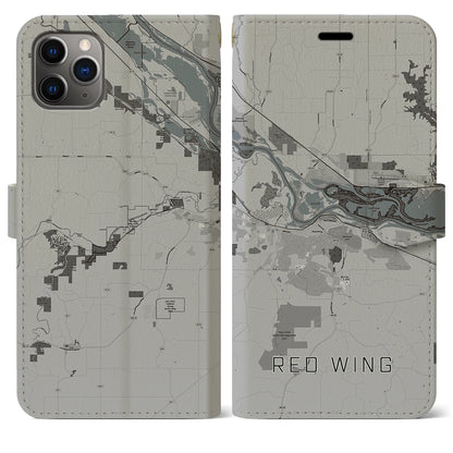 【レッドウイング（アメリカ）】地図柄iPhoneケース（手帳タイプ）モノトーン・iPhone 11 Pro Max 用