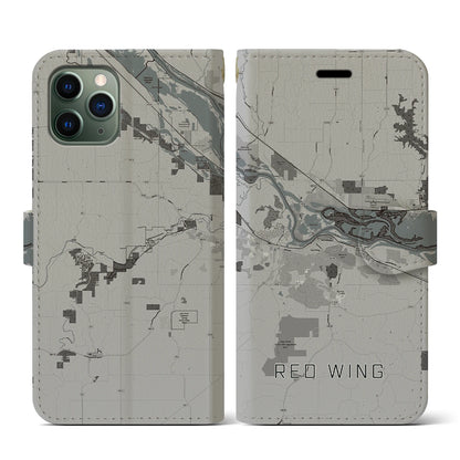 【レッドウイング（アメリカ）】地図柄iPhoneケース（手帳タイプ）モノトーン・iPhone 11 Pro 用