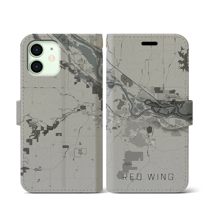 【レッドウイング（アメリカ）】地図柄iPhoneケース（手帳タイプ）モノトーン・iPhone 12 mini 用