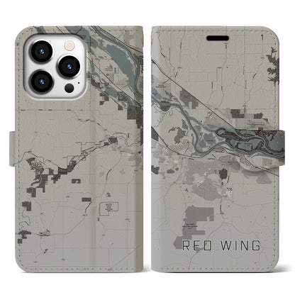 【レッドウイング（アメリカ）】地図柄iPhoneケース（手帳タイプ）モノトーン・iPhone 13 Pro 用