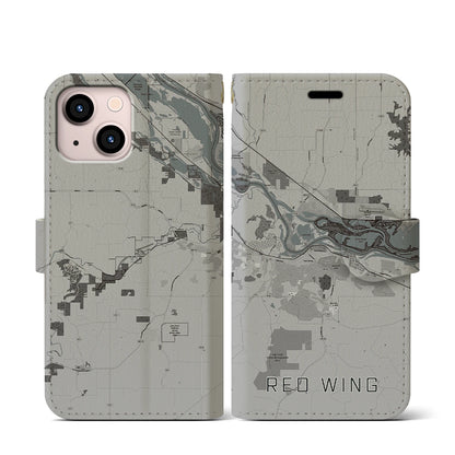 【レッドウイング（アメリカ）】地図柄iPhoneケース（手帳タイプ）モノトーン・iPhone 13 mini 用