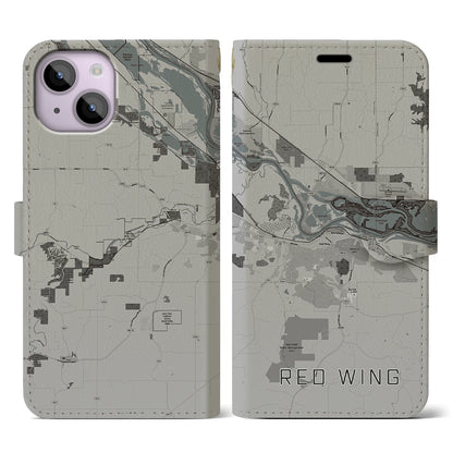 【レッドウイング（アメリカ）】地図柄iPhoneケース（手帳タイプ）モノトーン・iPhone 14 用