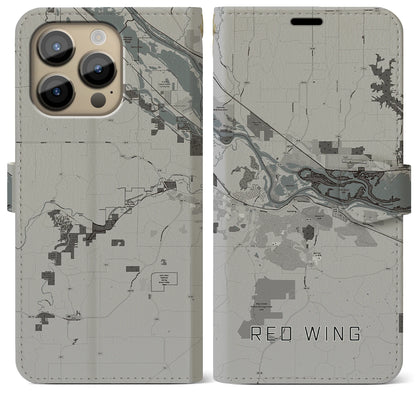 【レッドウイング（アメリカ）】地図柄iPhoneケース（手帳タイプ）モノトーン・iPhone 14 Pro Max 用