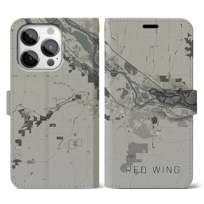 【レッドウイング（アメリカ）】地図柄iPhoneケース（手帳タイプ）モノトーン・iPhone 14 Pro 用