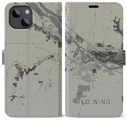 【レッドウイング（アメリカ）】地図柄iPhoneケース（手帳タイプ）モノトーン・iPhone 14 Plus 用