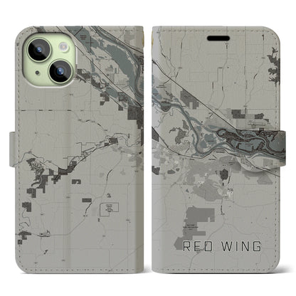 【レッドウイング（アメリカ）】地図柄iPhoneケース（手帳タイプ）モノトーン・iPhone 15 用