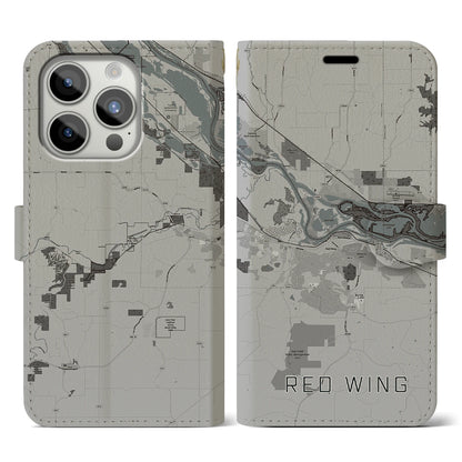 【レッドウイング（アメリカ）】地図柄iPhoneケース（手帳タイプ）モノトーン・iPhone 15 Pro 用