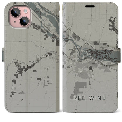 【レッドウイング（アメリカ）】地図柄iPhoneケース（手帳タイプ）モノトーン・iPhone 15 Plus 用