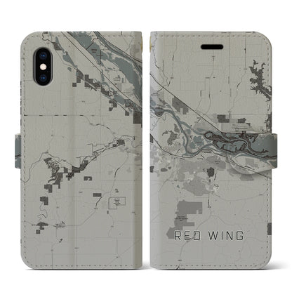 【レッドウイング（アメリカ）】地図柄iPhoneケース（手帳タイプ）モノトーン・iPhone XS / X 用