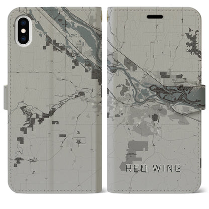 【レッドウイング（アメリカ）】地図柄iPhoneケース（手帳タイプ）モノトーン・iPhone XS Max 用