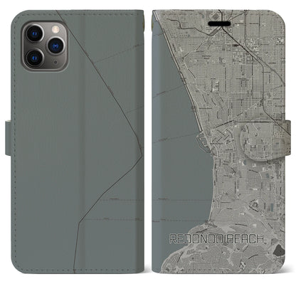 【レドンドビーチ（アメリカ）】地図柄iPhoneケース（手帳タイプ）モノトーン・iPhone 11 Pro Max 用