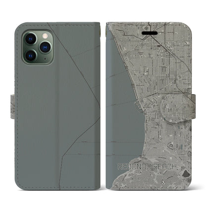 【レドンドビーチ（アメリカ）】地図柄iPhoneケース（手帳タイプ）モノトーン・iPhone 11 Pro 用