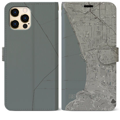 【レドンドビーチ（アメリカ）】地図柄iPhoneケース（手帳タイプ）モノトーン・iPhone 12 Pro Max 用