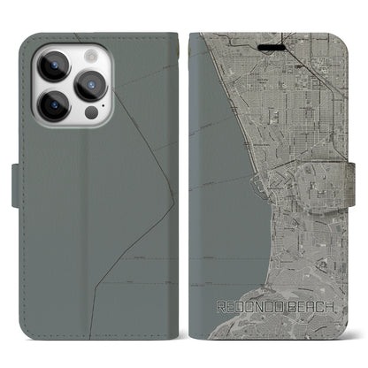 【レドンドビーチ（アメリカ）】地図柄iPhoneケース（手帳タイプ）モノトーン・iPhone 14 Pro 用