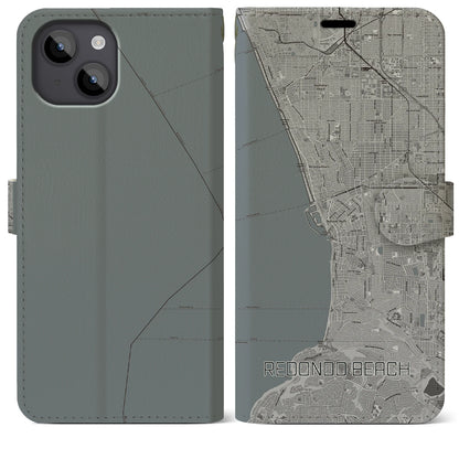 【レドンドビーチ（アメリカ）】地図柄iPhoneケース（手帳タイプ）モノトーン・iPhone 14 Plus 用