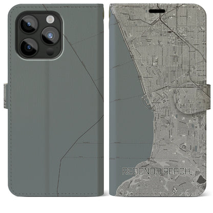 【レドンドビーチ（アメリカ）】地図柄iPhoneケース（手帳タイプ）モノトーン・iPhone 15 Pro Max 用