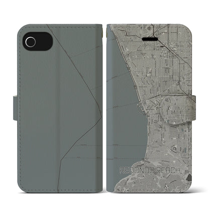 【レドンドビーチ（アメリカ）】地図柄iPhoneケース（手帳タイプ）モノトーン・iPhone SE（第3 / 第2世代） / 8 / 7 / 6s / 6 用