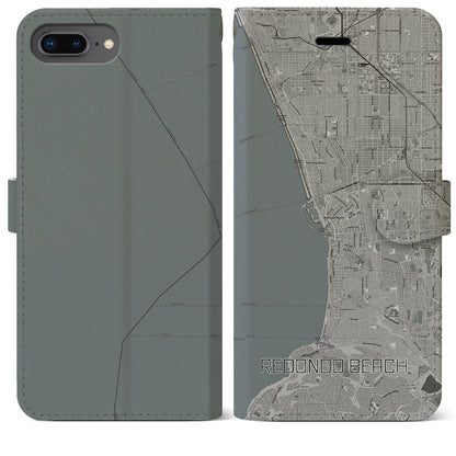 【レドンドビーチ（アメリカ）】地図柄iPhoneケース（手帳タイプ）モノトーン・iPhone 8Plus /7Plus / 6sPlus / 6Plus 用