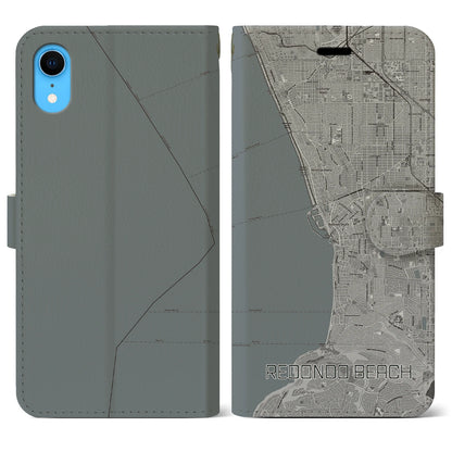 【レドンドビーチ（アメリカ）】地図柄iPhoneケース（手帳タイプ）モノトーン・iPhone XR 用
