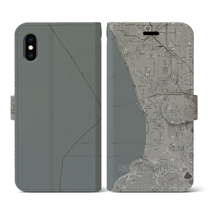 【レドンドビーチ（アメリカ）】地図柄iPhoneケース（手帳タイプ）モノトーン・iPhone XS / X 用
