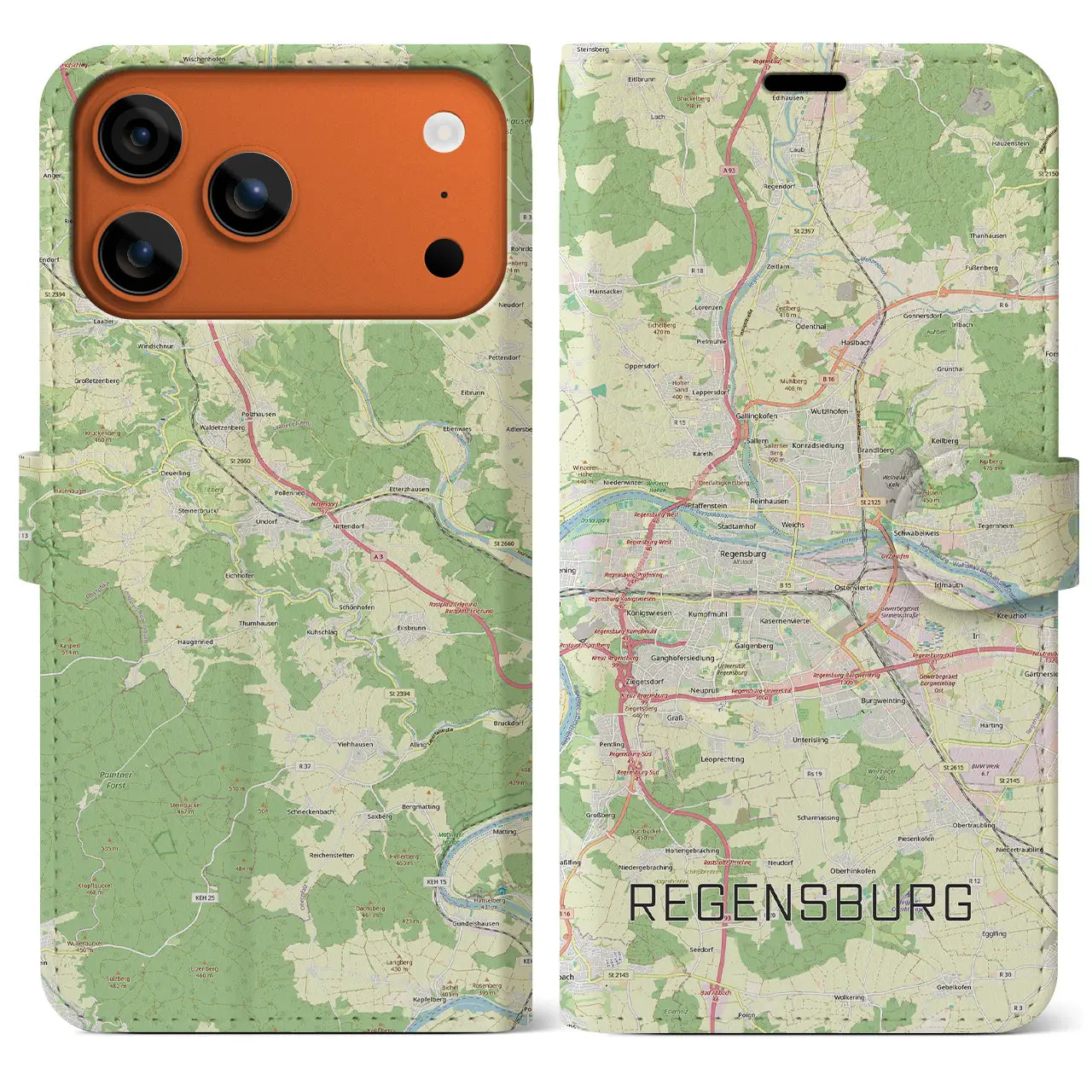 【レーゲンスブルク（ドイツ）】地図柄iPhoneケース（手帳タイプ）ナチュラル・iPhone 17 Pro Max 用