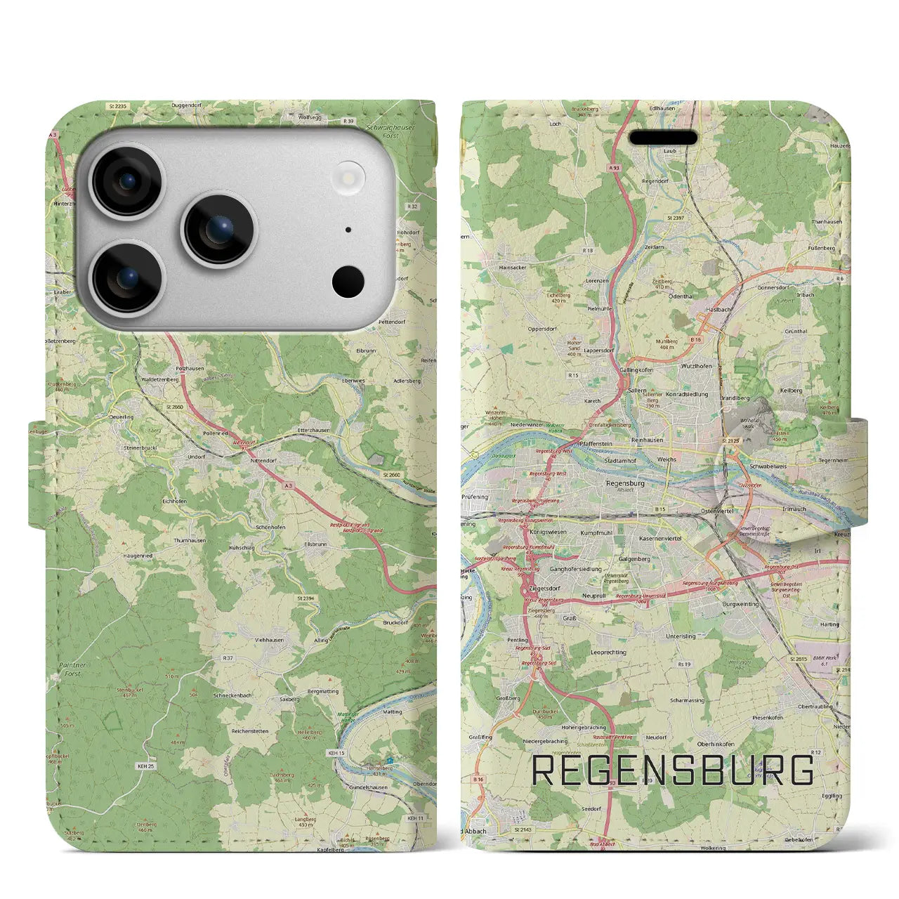 【レーゲンスブルク（ドイツ）】地図柄iPhoneケース（手帳タイプ）モノトーン・iPhone 17 Pro Max 用